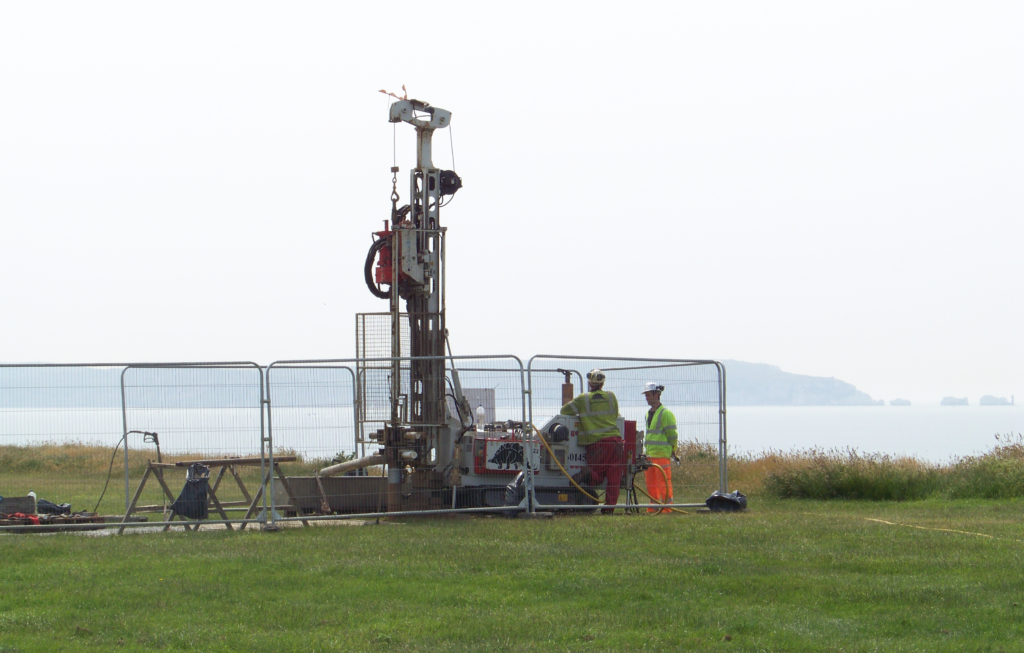Drilling rig on cliff top at Barton on sea