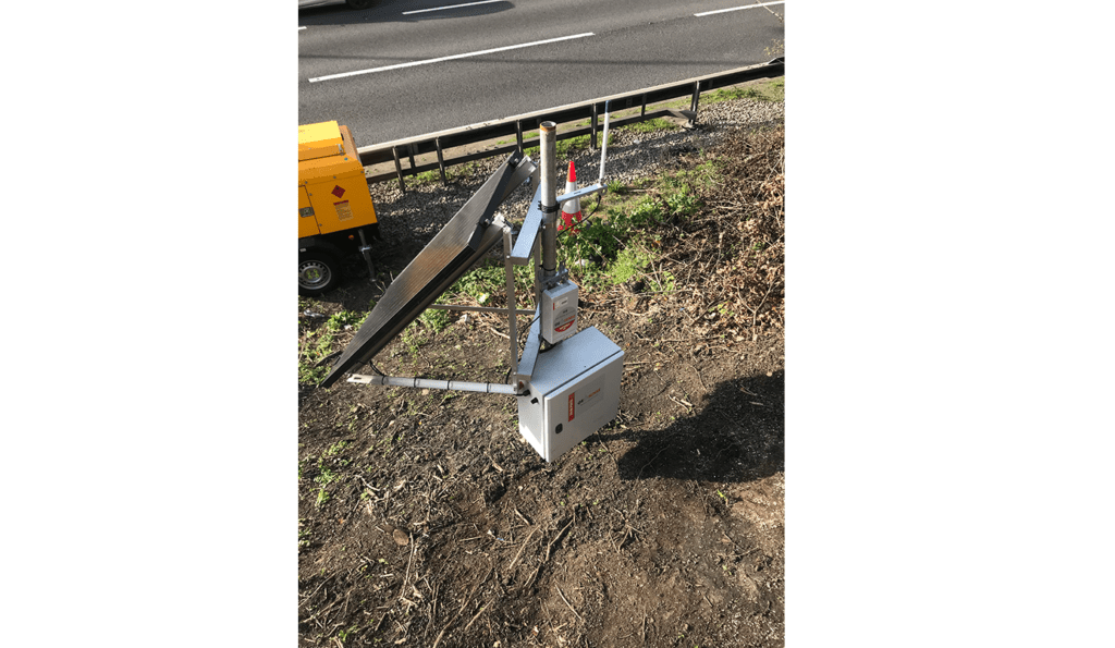 WI-SOS 480 Gateway with silar panel mounted on pole next to M6 motorway