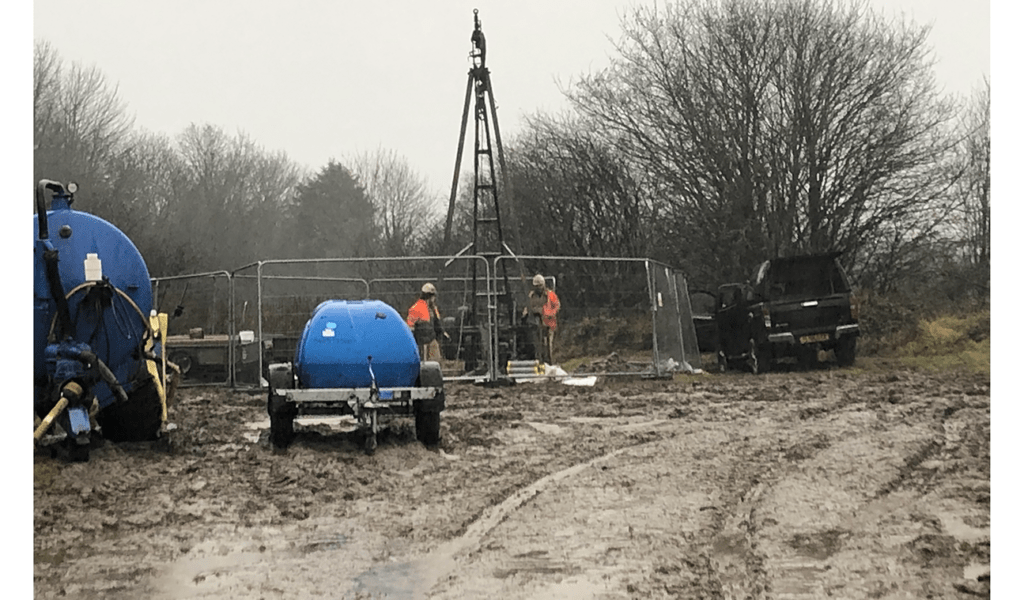 Drilling rig on site for In-Place inclinometer installation